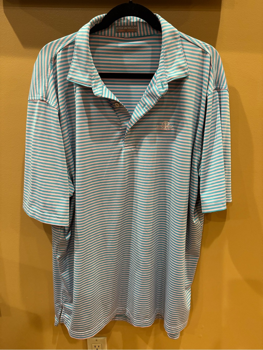 Peter Millar Summer Comfort Men’s Mint Green & Pink Striped Short Sleeve Polo 2X